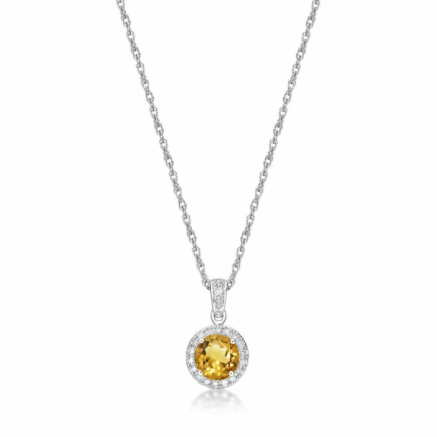 Pendants * | Discount Online Citrine & 1/10 Ct. Tw. Diamond Pendant In Sterling Silver