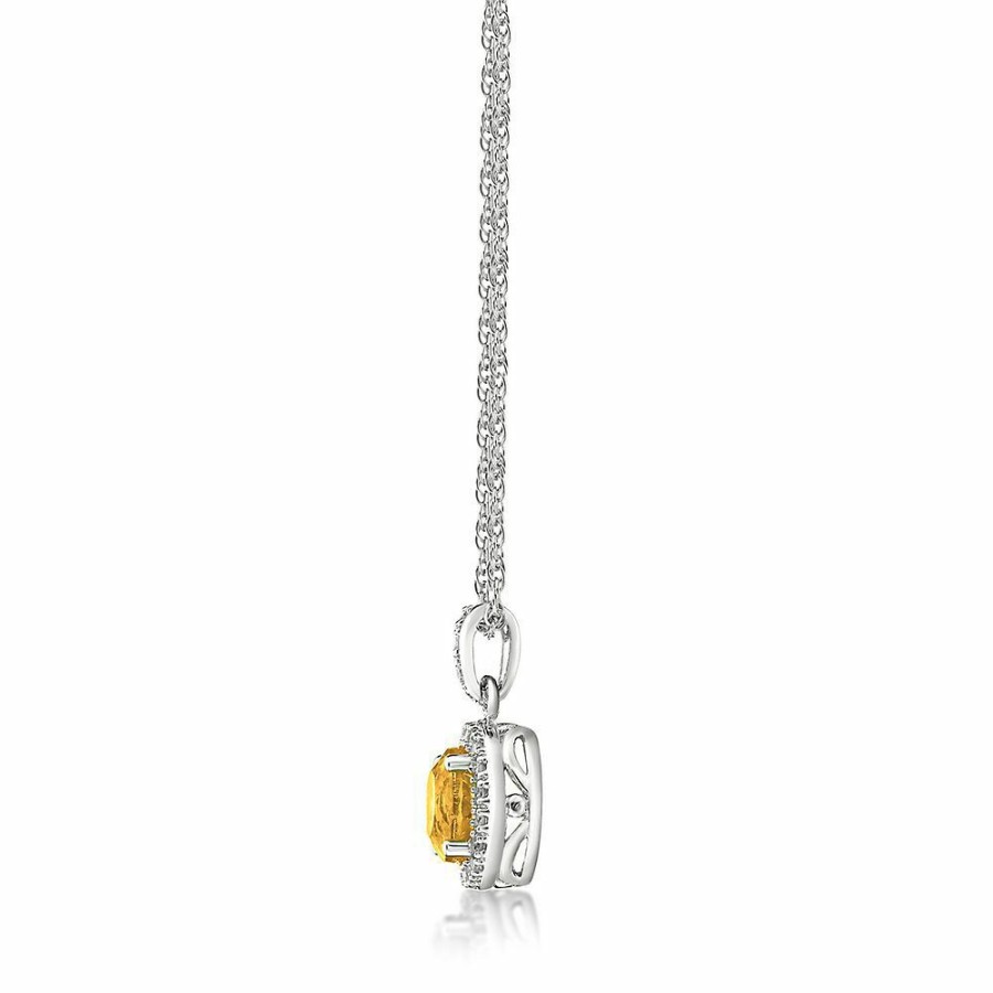 Pendants * | Discount Online Citrine & 1/10 Ct. Tw. Diamond Pendant In Sterling Silver