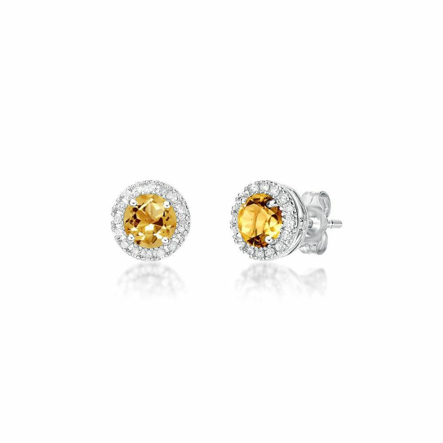 Earrings * | Special Offers Citrine & 1/7 Ct. Tw. Diamond Earrings In Sterling Silver