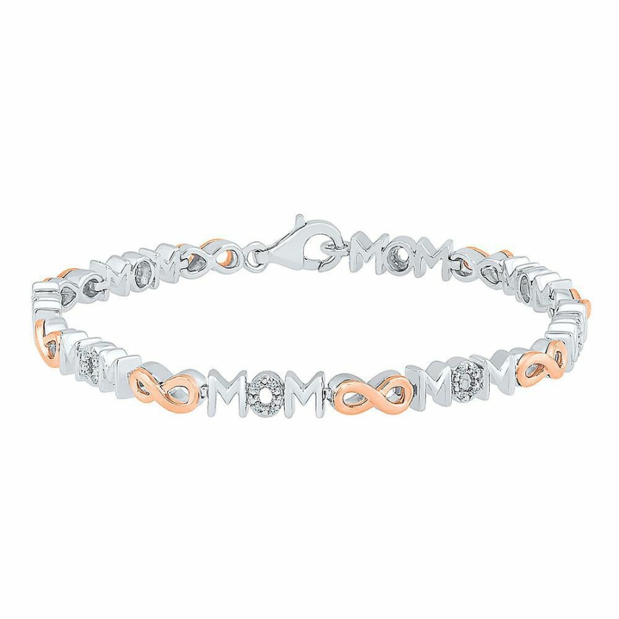 Bracelets * | Clearance 1/10 Ct. Tw. Diamond Infinity Mom Bracelet In Sterling Silver & 10K Rose Gold