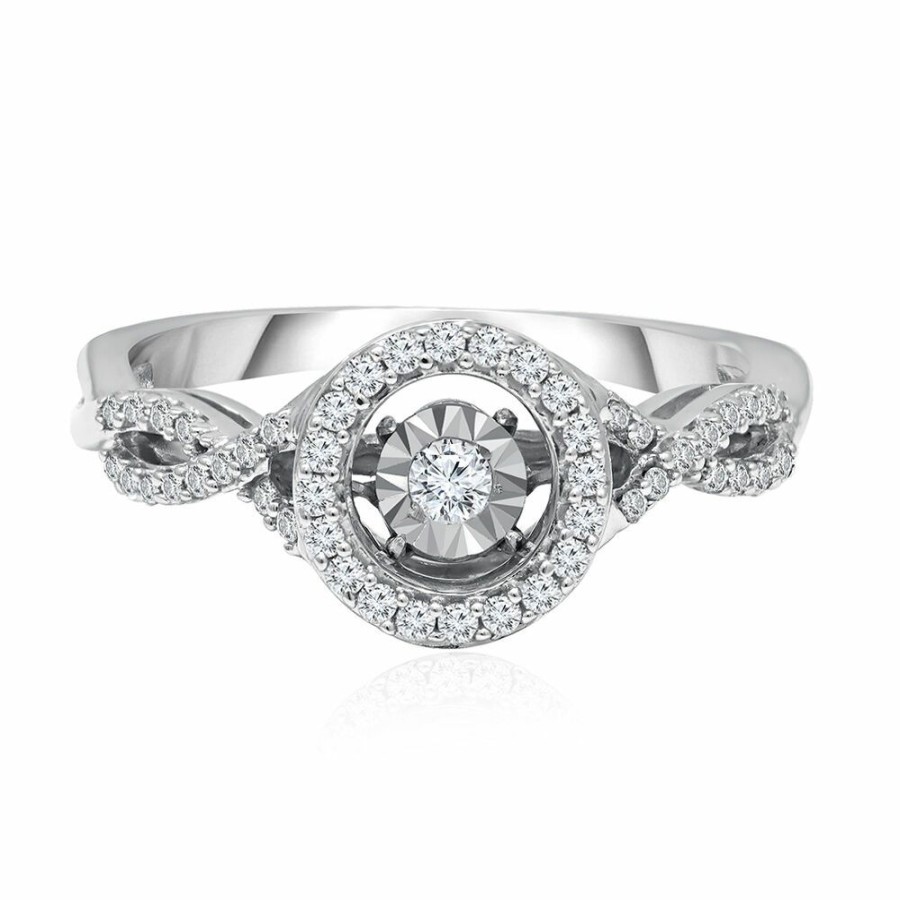 Rings * | Special Price Diamond Halo Promise Ring In Sterling Silver (1/4 Ct. Tw.)