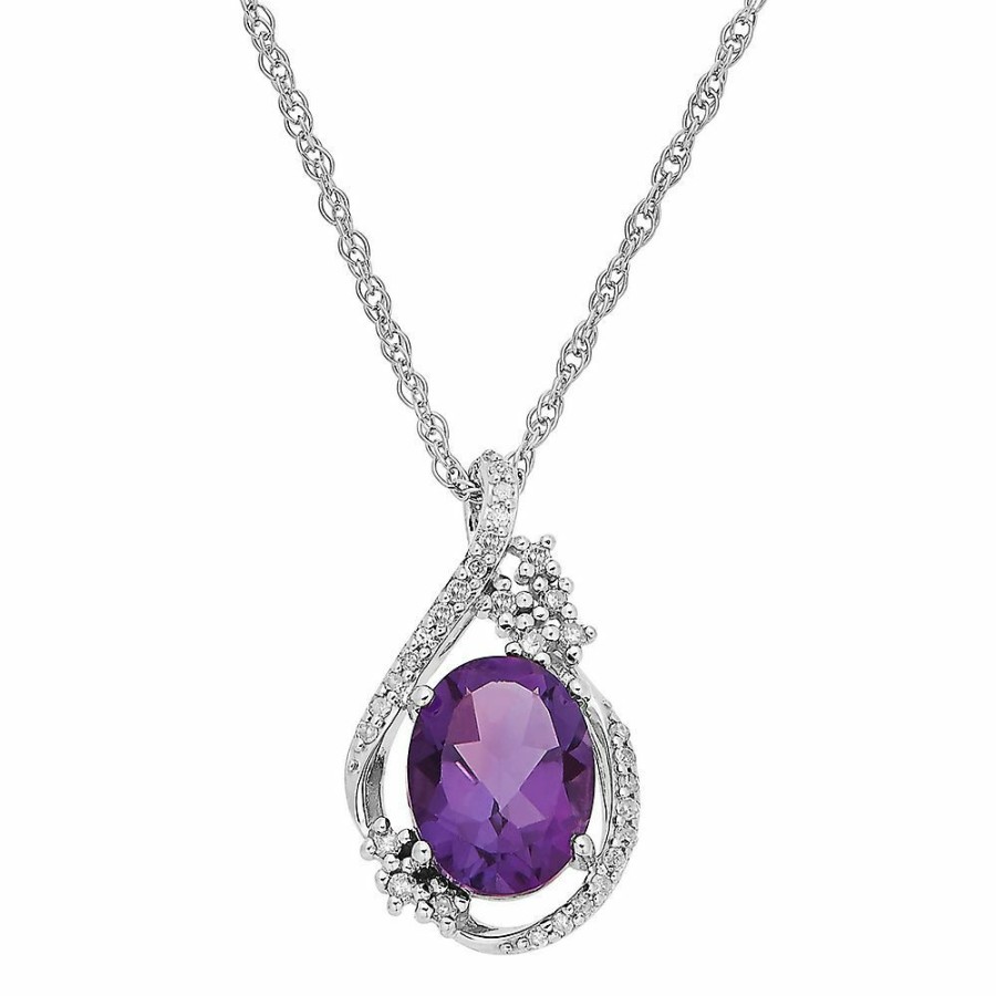 Pendants * | Special Offer Amethyst And 1/10 Ct. Tw. Diamond Pendant In Sterling Silver