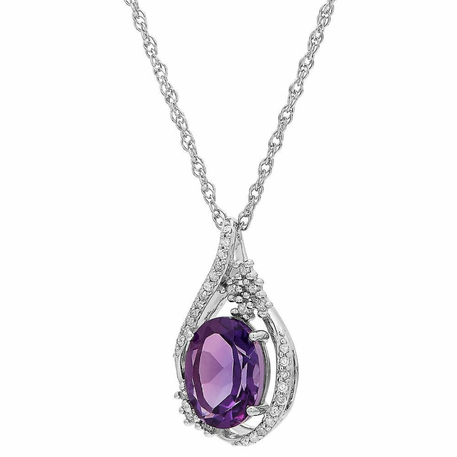 Pendants * | Special Offer Amethyst And 1/10 Ct. Tw. Diamond Pendant In Sterling Silver