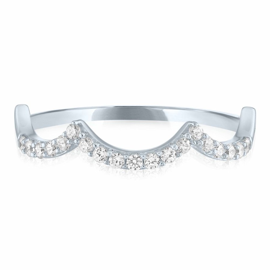 Rings * | Special Offers Diamond Scalloped Stack Band In 10K White Gold (1/7 Ct. Tw.)