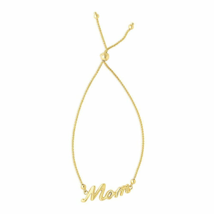 Bracelets * | Special Offer "Mom" Bolo Bracelet In 14K Yellow Gold