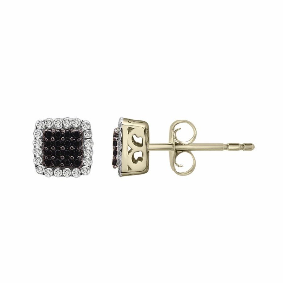 Earrings * | Special Offer Black And White Diamond Earrings In 10K Yellow Gold (1/4 Ct. Tw.)