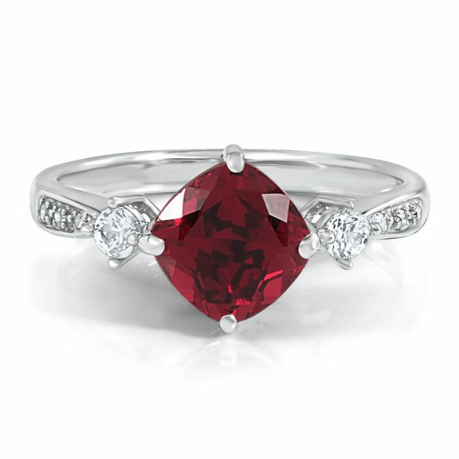 Rings * | Special Price Lab Created Ruby, White Sapphire & Diamond Ring In Sterling Silver