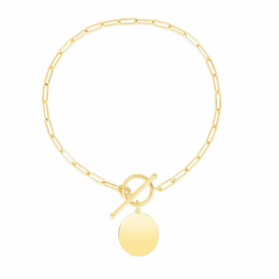 Bracelets * | On Sale Engravable Circle Disc Pendant In 14K Yellow Gold