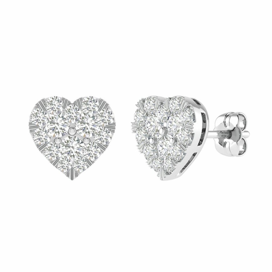 Earrings * | Discount Online Diamond Heart Earrings In 14K White Gold (1 Ct. Tw.)