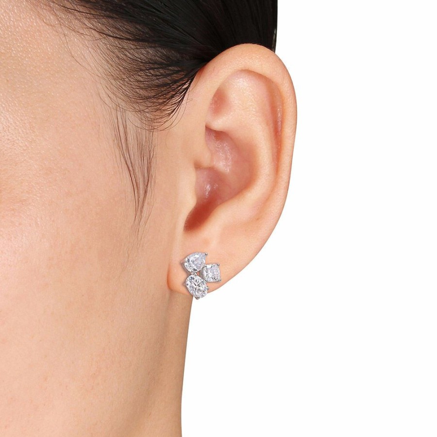 Earrings * | Special Offer Moissanite Stud Earrings With Three Shapes In Sterling Silver