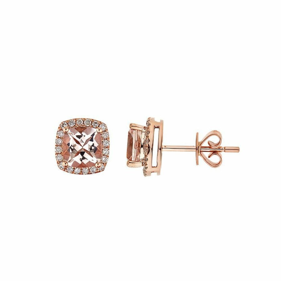 Earrings * | Limit Offer Morganite & 1/8 Ct. Tw. Diamond Stud Earrings In 10K Rose Gold