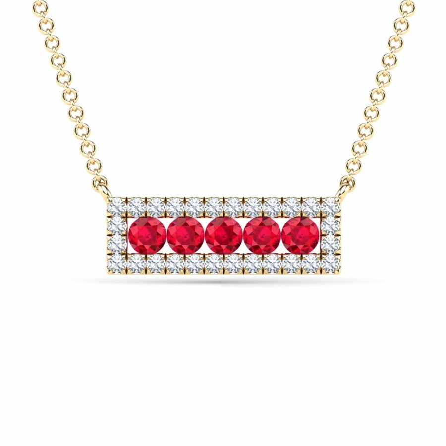 Pendants * | Super Specials Ruby And Diamond Bar Pendant In 14K Yellow Gold (1/7 Ct. Tw.)