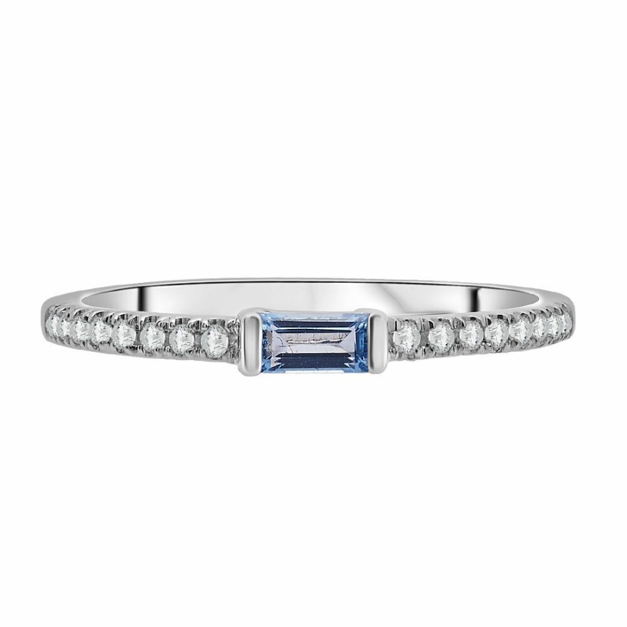 Rings * | Clearance Sale Blue Topaz & Lab Created White Sapphire Stacking Ring In 10K White Gold