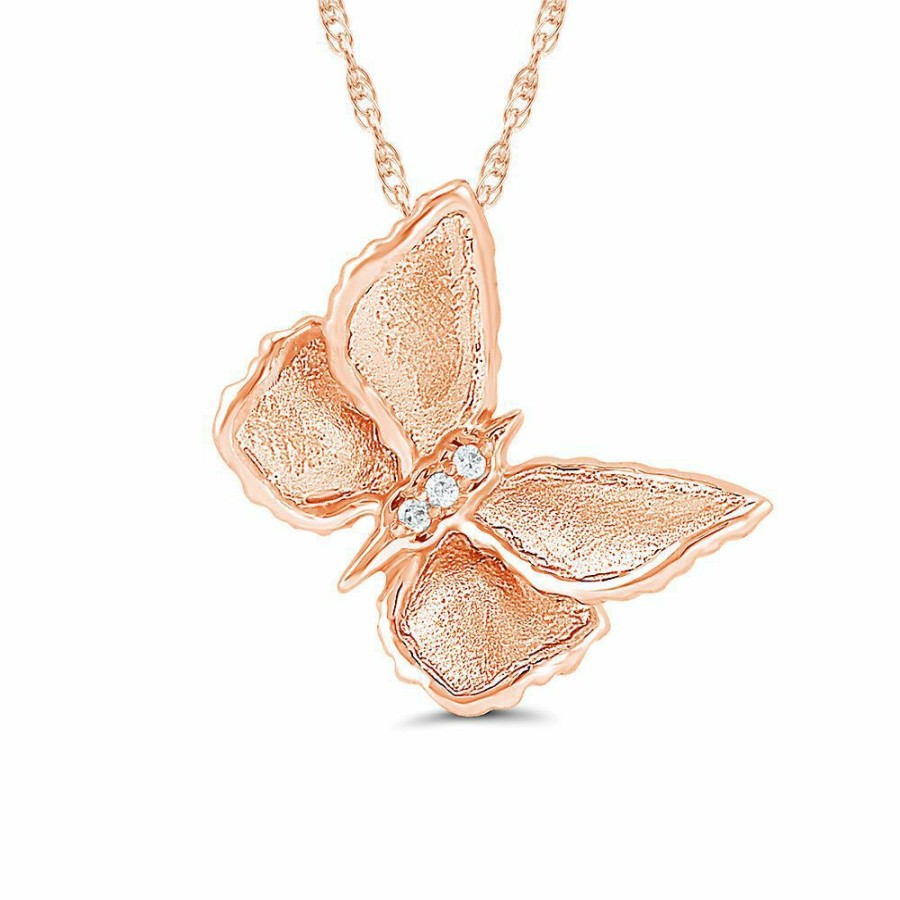 Pendants * | Special Offer Diamond Butterfly Pendant In 10K Rose Gold