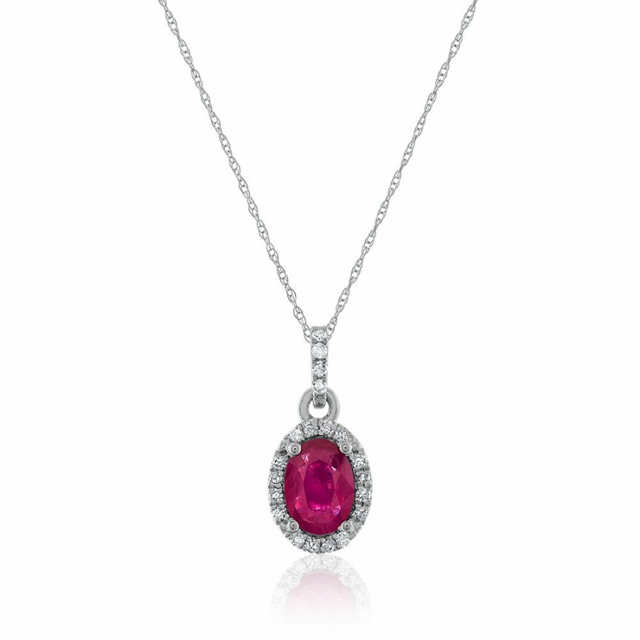 Pendants * | Half Off Ruby & Diamond Pendant In 14K White Gold (1/10 Ct. Tw.)