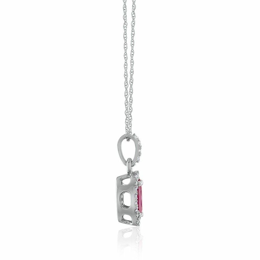 Pendants * | Half Off Ruby & Diamond Pendant In 14K White Gold (1/10 Ct. Tw.)