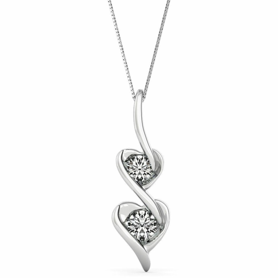 Pendants * | Special Offer Diamond Double Heart Pendant In 14K White Gold (1/8 Ct. Tw.)