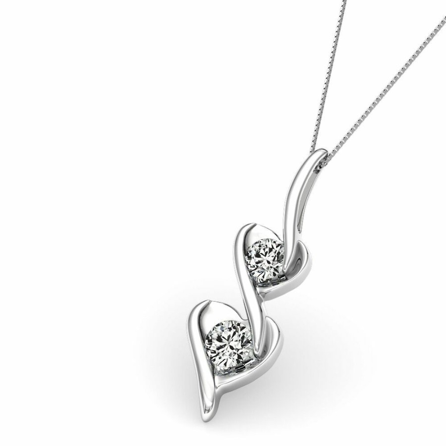 Pendants * | Special Offer Diamond Double Heart Pendant In 14K White Gold (1/8 Ct. Tw.)