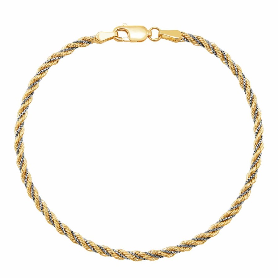 Bracelets * | Sales Online Twisted Rope Chain Bracelet In 10K Yellow And White Gold