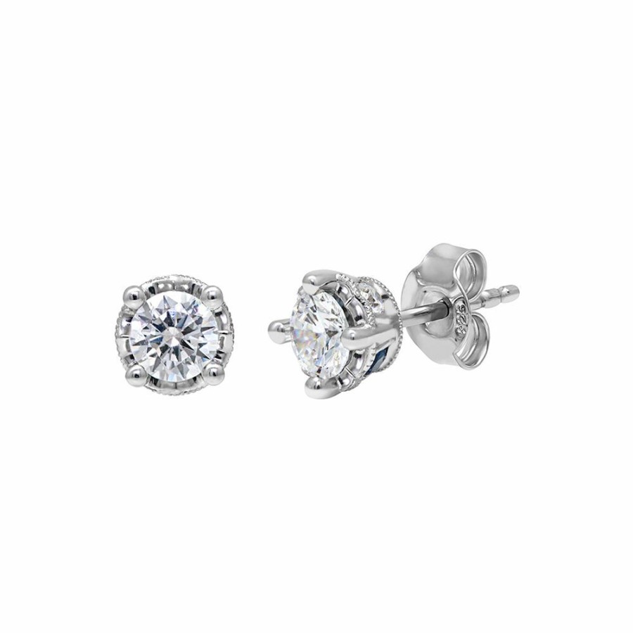 Earrings * | Clearance 1/2 Ct. Tw. Diamond & Sapphire Stud Earrings In 10K White Gold