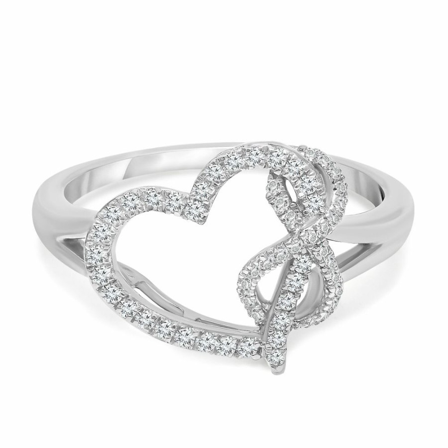 Rings * | Prefential Price Diamond Heart Ring In Sterling Silver (1/4 Ct. Tw.)