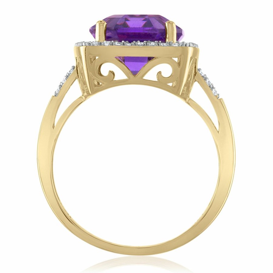 Rings * | Prefential Price Emerald Cut Amethyst & Diamond Ring In 14K Yellow Gold (1/4 Ct. Tw.)