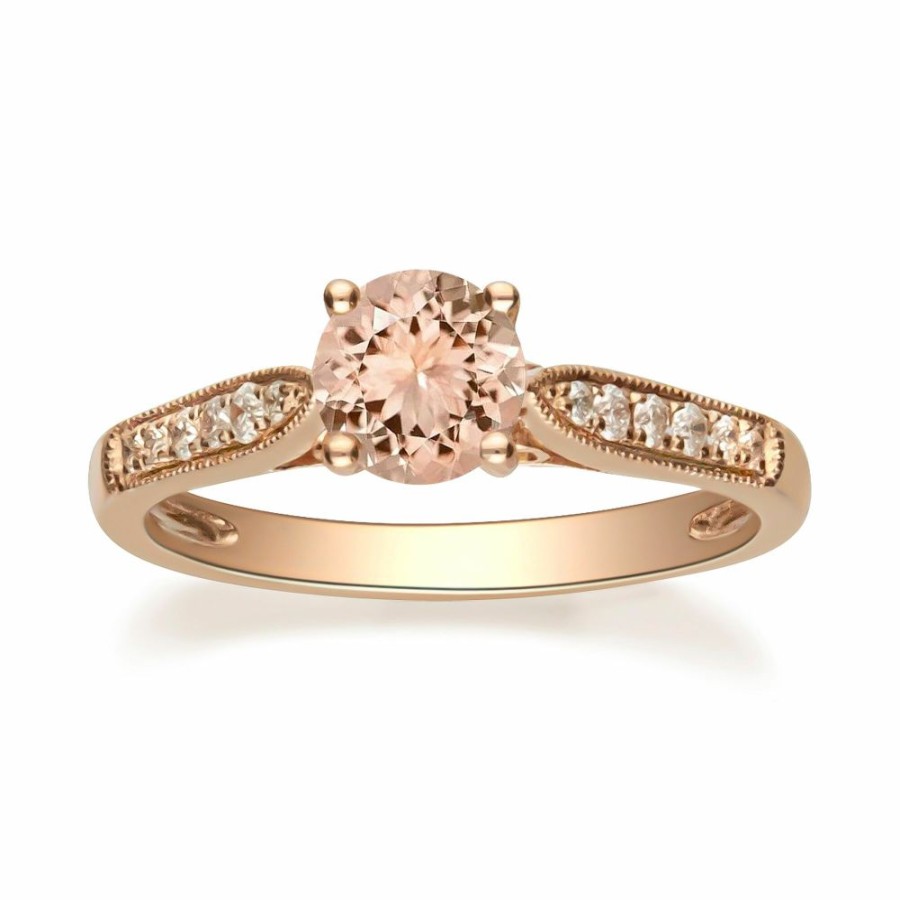 Rings * | Super Specials Round Morganite & Diamond Ring In 14K Rose Gold (1/10 Ct. Tw.)