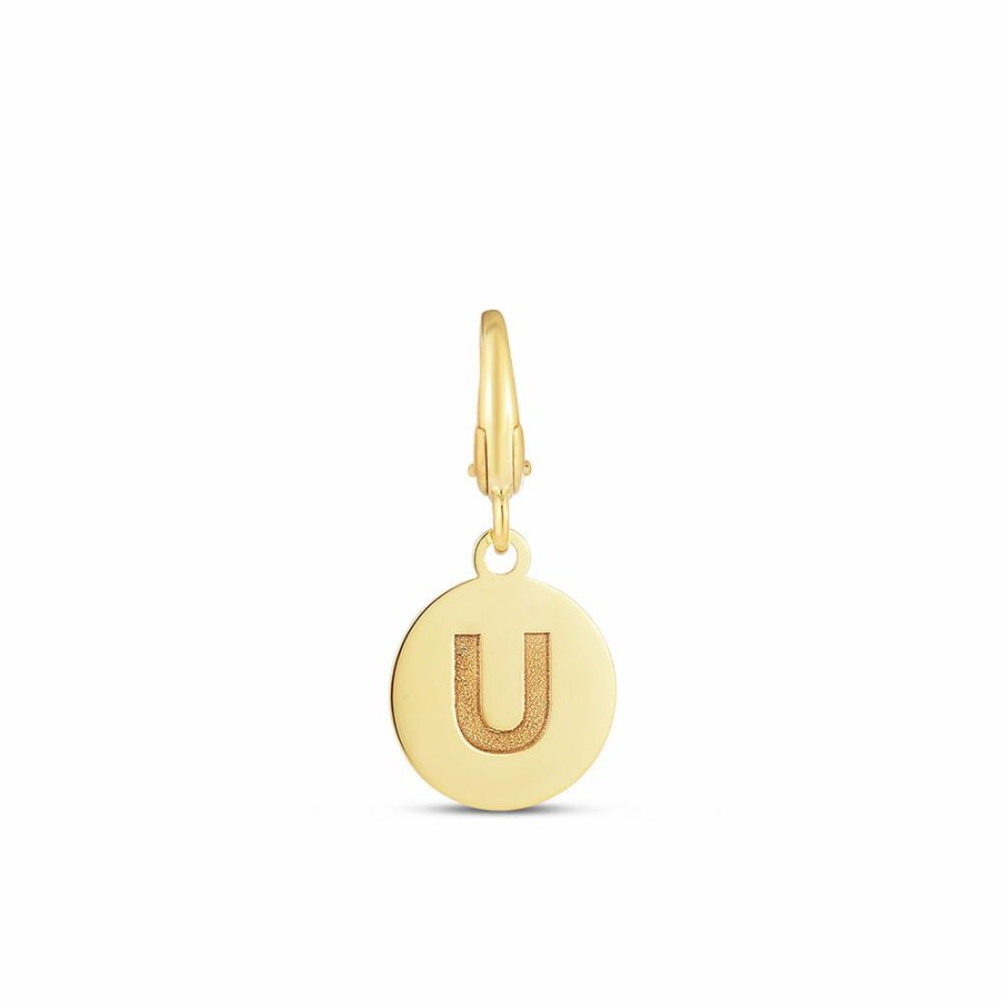 Bracelets * | Special Offers Initial Charm Disc With Letter "U" In 10K Yellow Gold