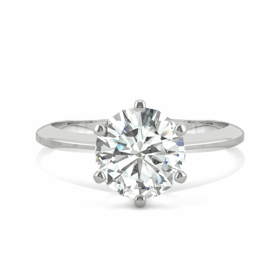 Rings * | Limit Offer Round Moissanite Solitaire Ring With Tapered Band