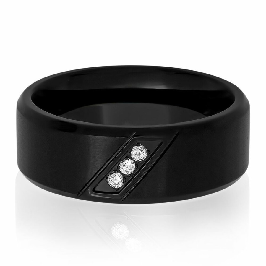 Accessories * | Clearance Sale Men'S Diamond Ring In Black Ion-Plated Stainless Steel, 8Mm