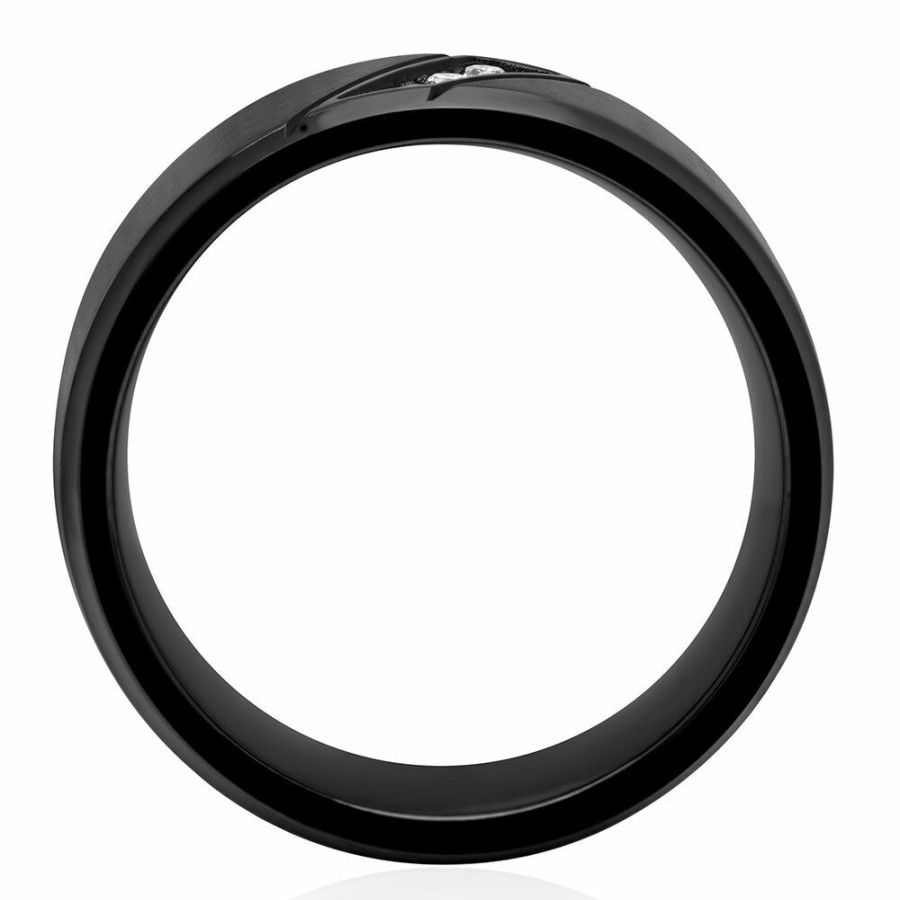 Accessories * | Clearance Sale Men'S Diamond Ring In Black Ion-Plated Stainless Steel, 8Mm