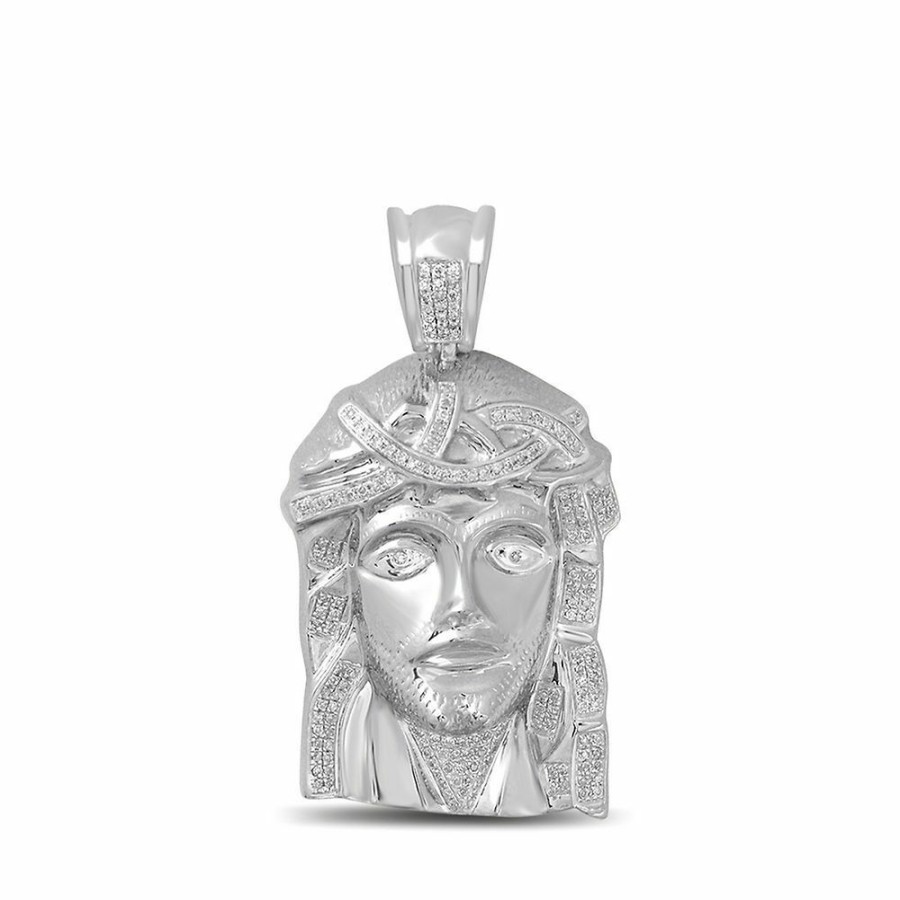 Accessories * | Special Offers 1/2 Ct. Tw. Diamond Jesus Pendant In 10K White Gold