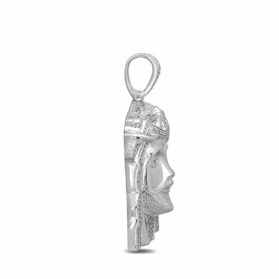 Accessories * | Special Offers 1/2 Ct. Tw. Diamond Jesus Pendant In 10K White Gold