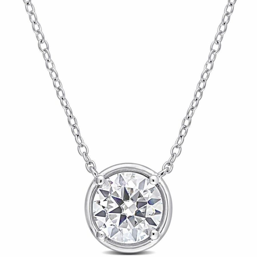 Pendants * | Special Offer Round Moissanite Pendant In Sterling Silver (1 4/5 Ct.)