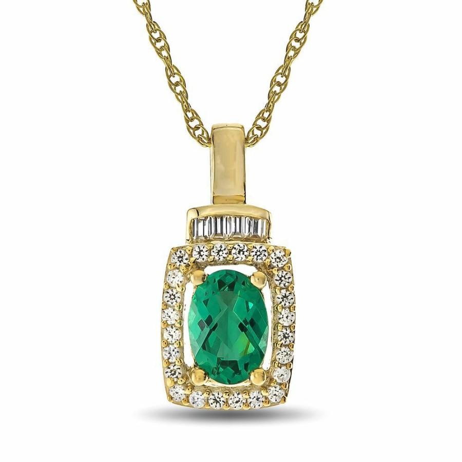 Pendants * | Limit Offer Emerald & 1/5 Ct. Tw. Diamond Pendant In 10K Yellow Gold