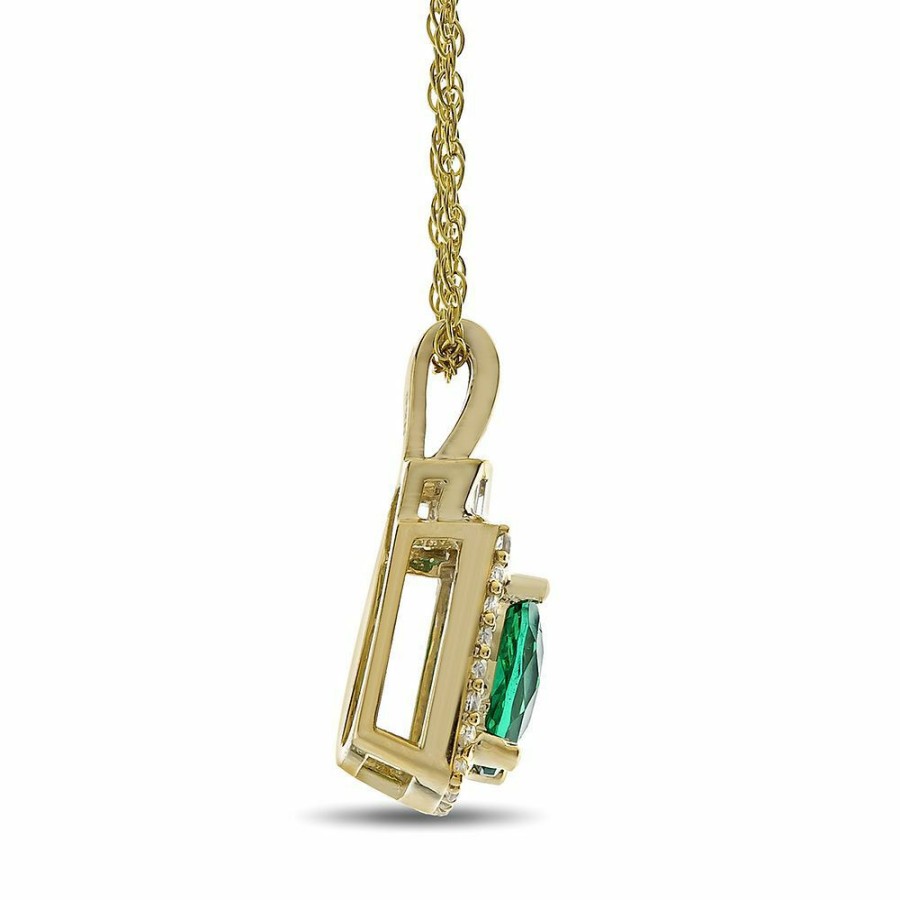 Pendants * | Limit Offer Emerald & 1/5 Ct. Tw. Diamond Pendant In 10K Yellow Gold