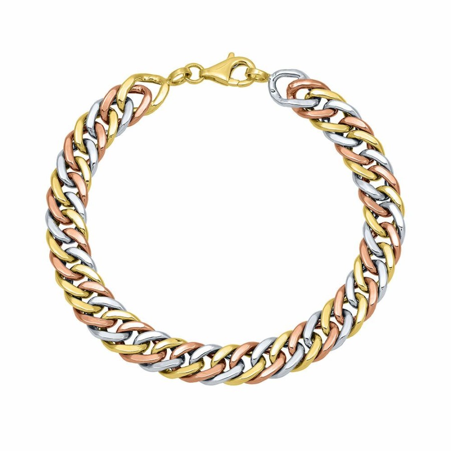 Bracelets * | Half Off Polished Cuban Bracelet In 14K White, Yellow & Rose Gold, 7.25"