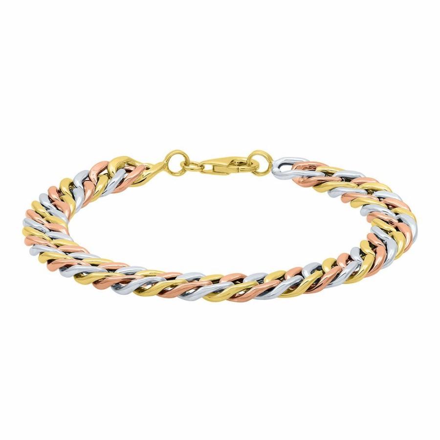 Bracelets * | Half Off Polished Cuban Bracelet In 14K White, Yellow & Rose Gold, 7.25"