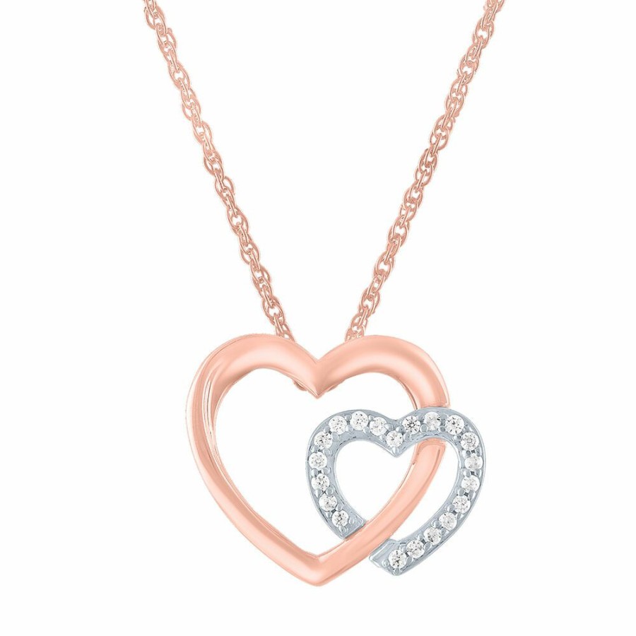 Pendants * | Special Price Double Heart Diamond Pendant In 10K Rose Gold (1/10 Ct. Tw.)