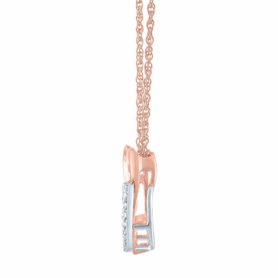 Pendants * | Special Price Double Heart Diamond Pendant In 10K Rose Gold (1/10 Ct. Tw.)