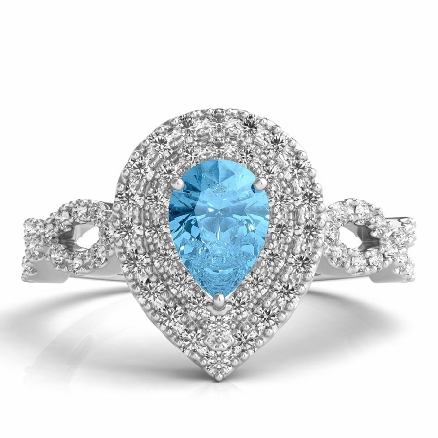 Rings * | Special Offers Blue Topaz Ring With Lab Created White Sapphires In Sterling Silver