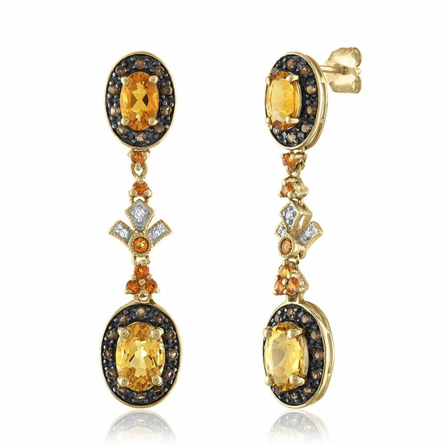 Earrings * | Prefential Price Citrine Earrings With Brown Topaz & Diamond Accent In 10K Yellow Gold