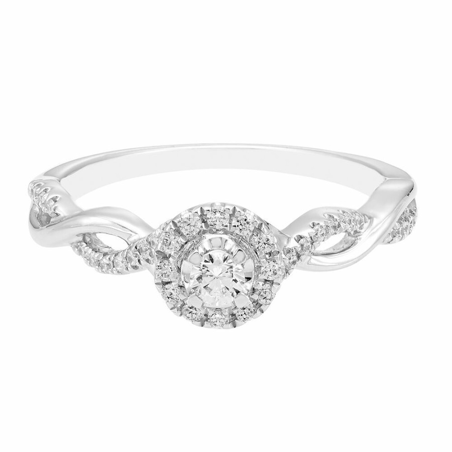 Rings * | Discount Online Diamond Twist Ring With Halo In 10K White Gold (1/4 Ct. Tw.)