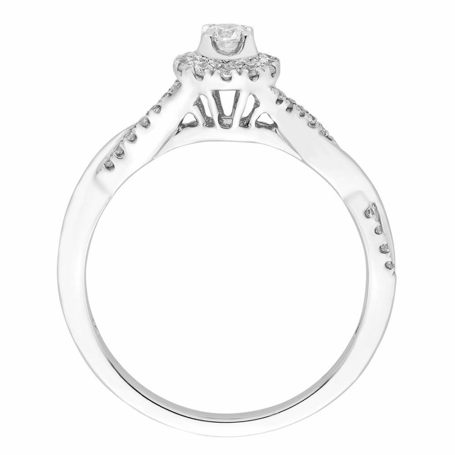 Rings * | Discount Online Diamond Twist Ring With Halo In 10K White Gold (1/4 Ct. Tw.)