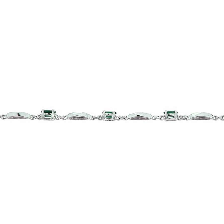 Bracelets * | Special Offer Oval Emerald And Diamond Bracelet In 10K White Gold (1/3 Ct. Tw.)