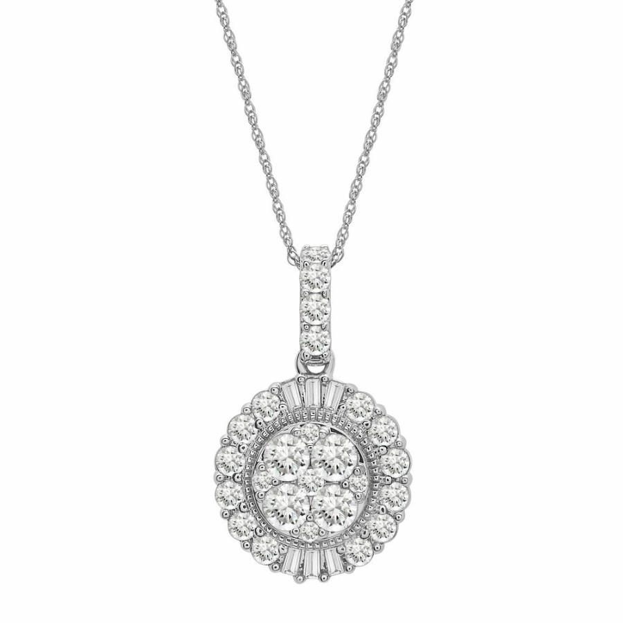 Pendants * | Prefential Price Diamond Halo Pendant In 10K White Gold (1 Ct. Tw.)