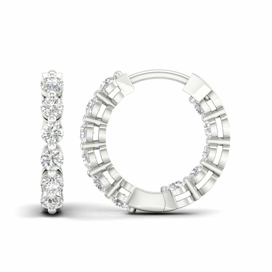 Earrings * | Special Price Lab Grown Diamond Inside-Out Hoop Earrings In 14K White Gold (1 Ct. Tw.)