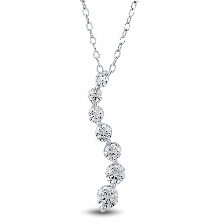 Pendants * | Sales Online Lab Grown Diamond Journey Pendant In 14K White Gold (3/4 Ct. Tw.)