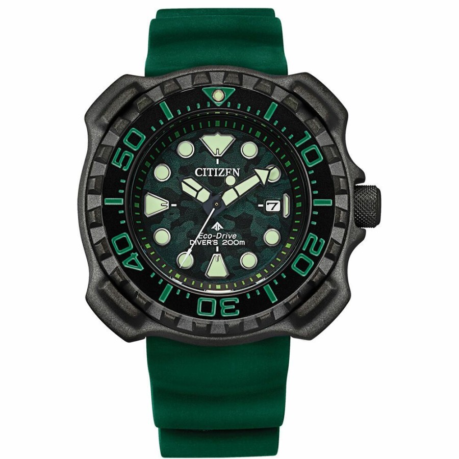 Watches * | Limit Offer Promaster Diver Green Polyurethane Men'S Watch In Gray Titanium