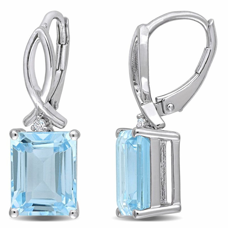 Earrings * | Special Offers Emerald-Cut Blue & White Topaz Drop Earring In Sterling Silver